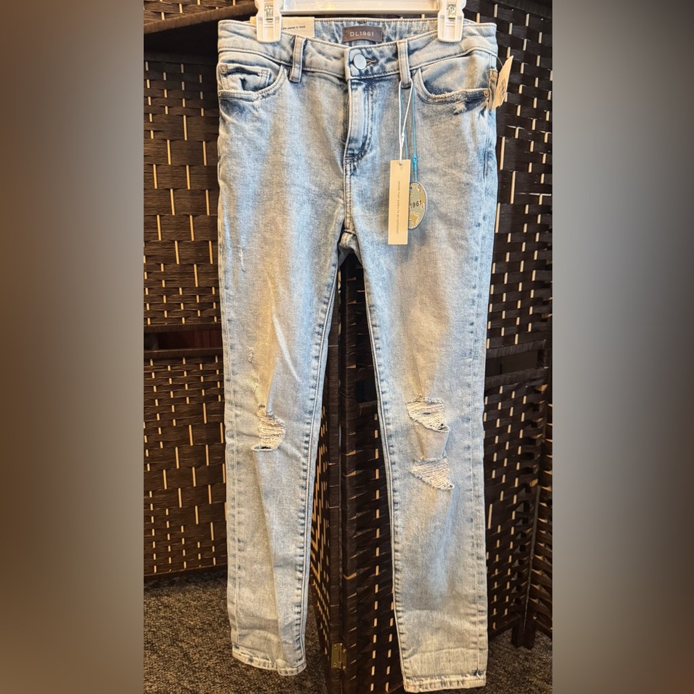 DL1961 Jet Stream Distressed Harper Boyfriend Straight Jeans Size 14
